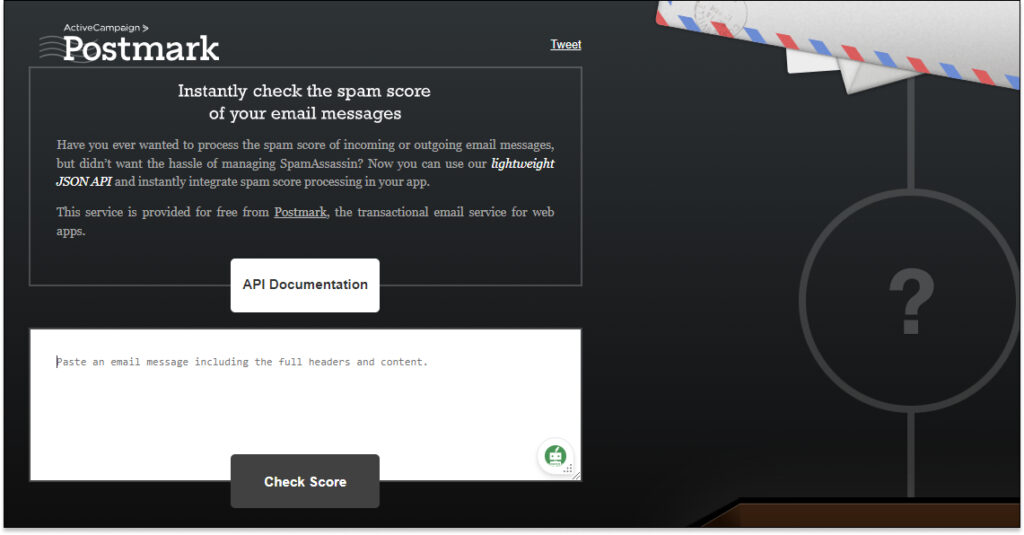 Postmark spam check homepage